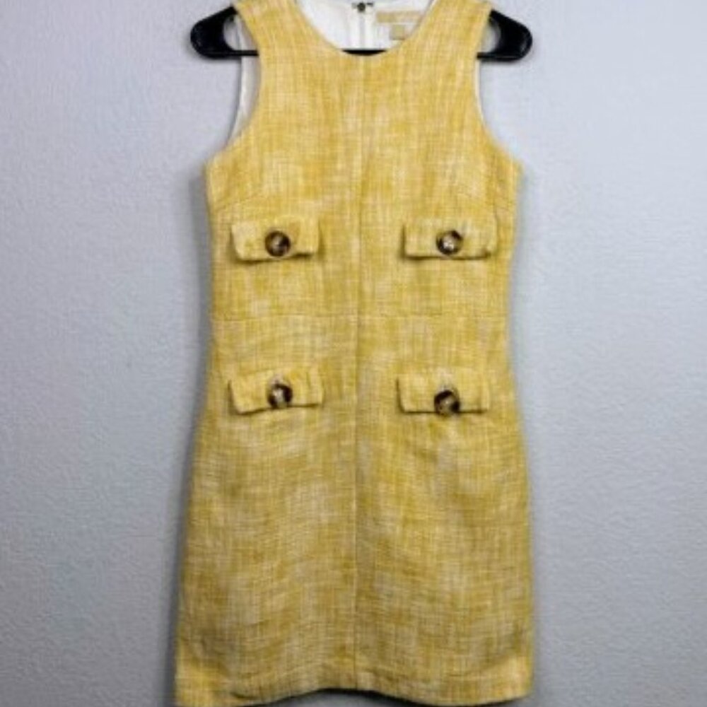 Michael Kors Yellow Tweed Shift Dress Size 6 Sleeveless Saffron Textured